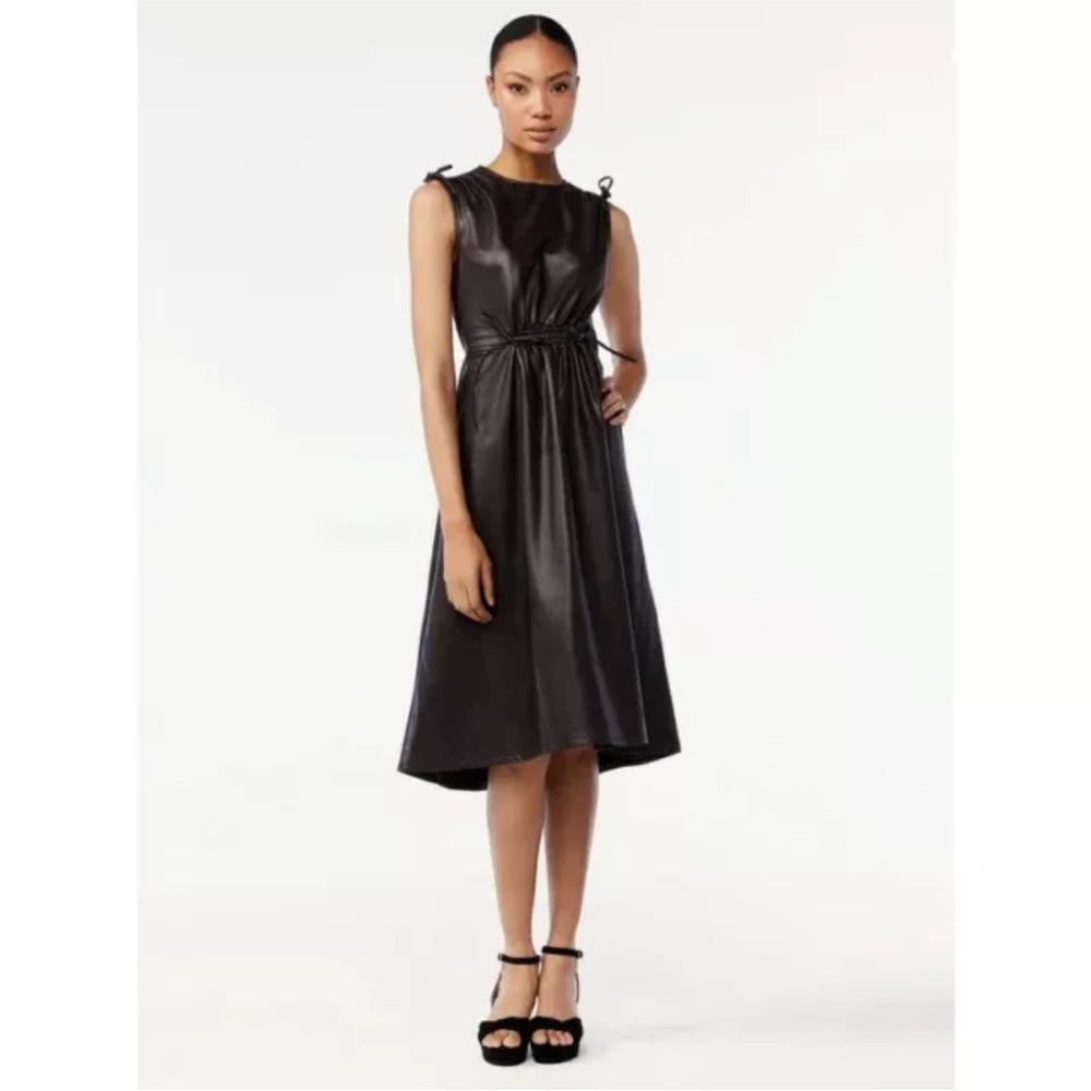 Scoop Women's Faux Leather Midi Dress with Cinched Waist